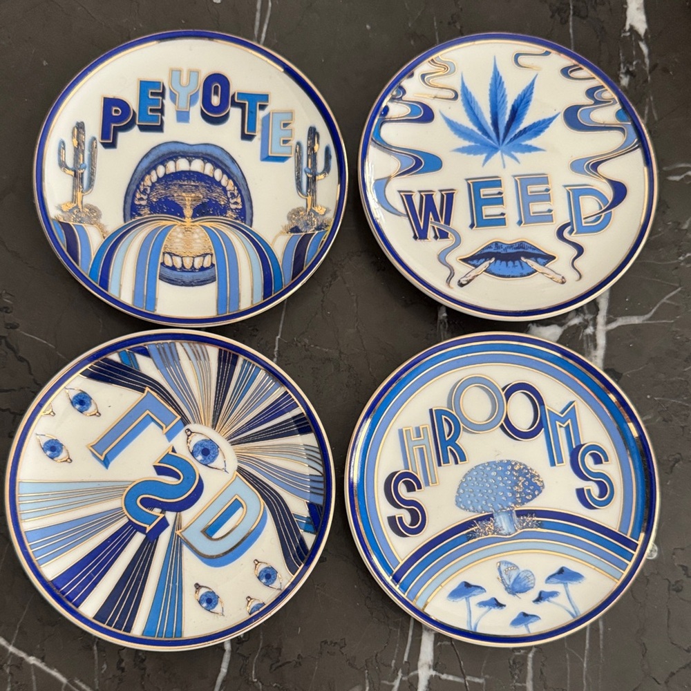 Jonathan Adler Blue and White Decorative Coaster Set